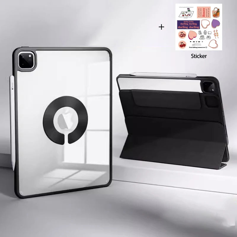 Tablet Case for iPad Pro 12.9 M2 Cover for Pro 11 Magnetic Split Shell with Sticker for Air 5 9th 10.2 Mini 6 Transparent Funda
