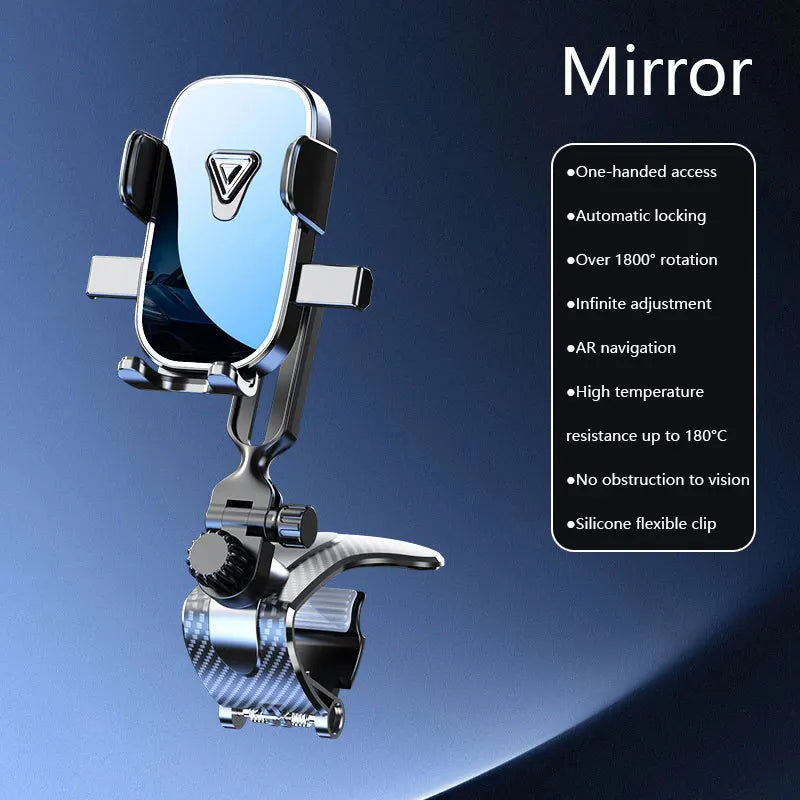 Premium Car Dashboard Phone Holder - Gravity Auto-Lock Mount with Mirror