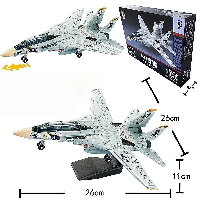 1:72 F-14 Tomcat Multi-Role Fighter Model Creative Military Series Building Blocks Decor Assembled Toys For Boys Christmas Gifts