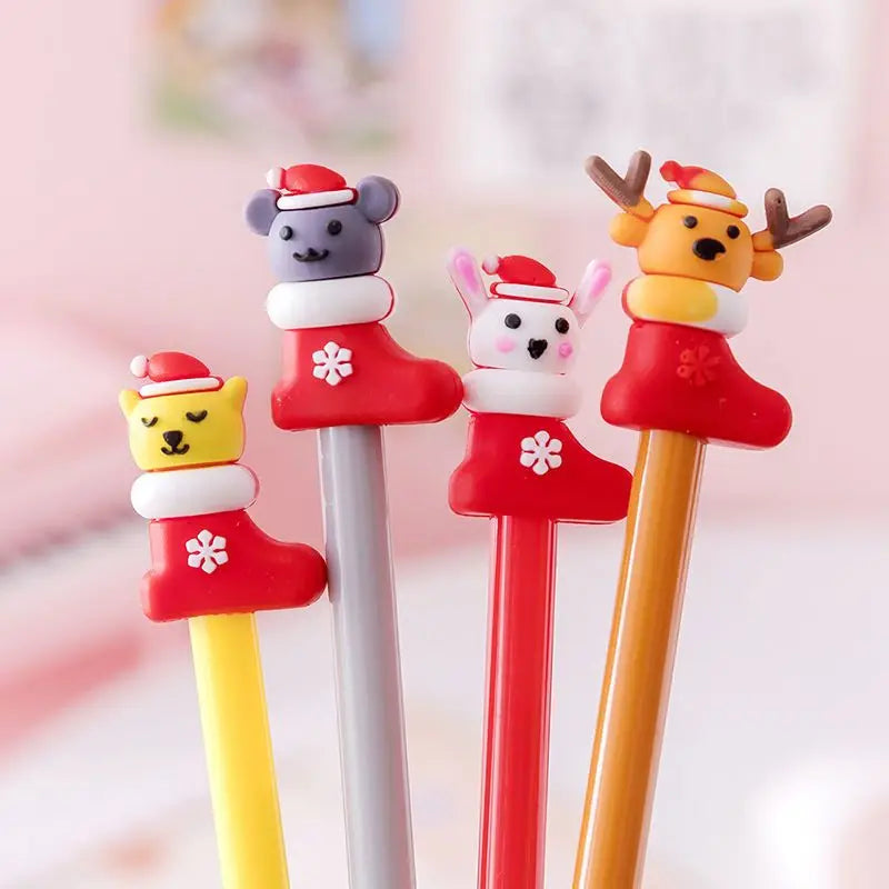 10/20/40 Pieces Cute Christmas Cartoon Gel Ink RollerBall Pens for Kids Gift School Office Home Supplies Snowman Student Prizes