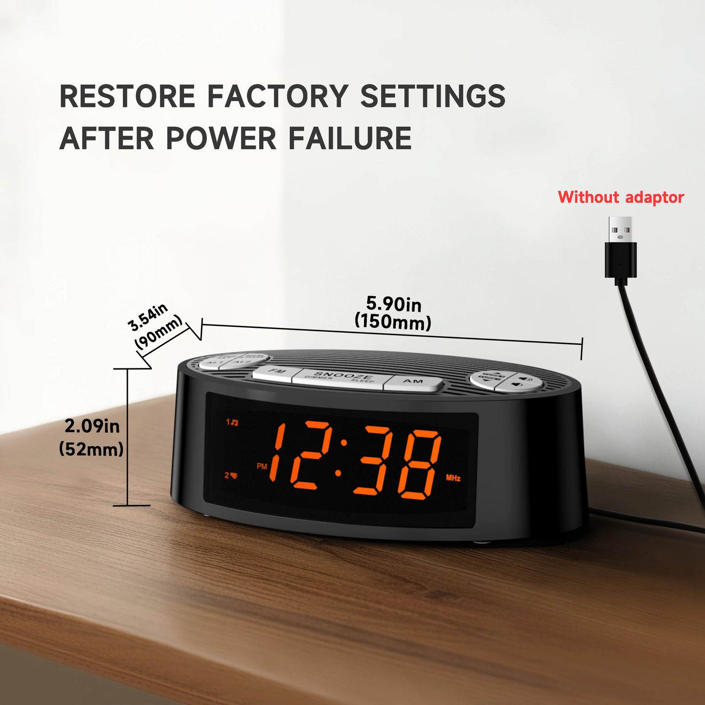 iTOMA CKS3301U FM Alarm Clock Radio Dual Alarm Sleep Timer Snooze Orange LED Display 4-Level Dimming Option