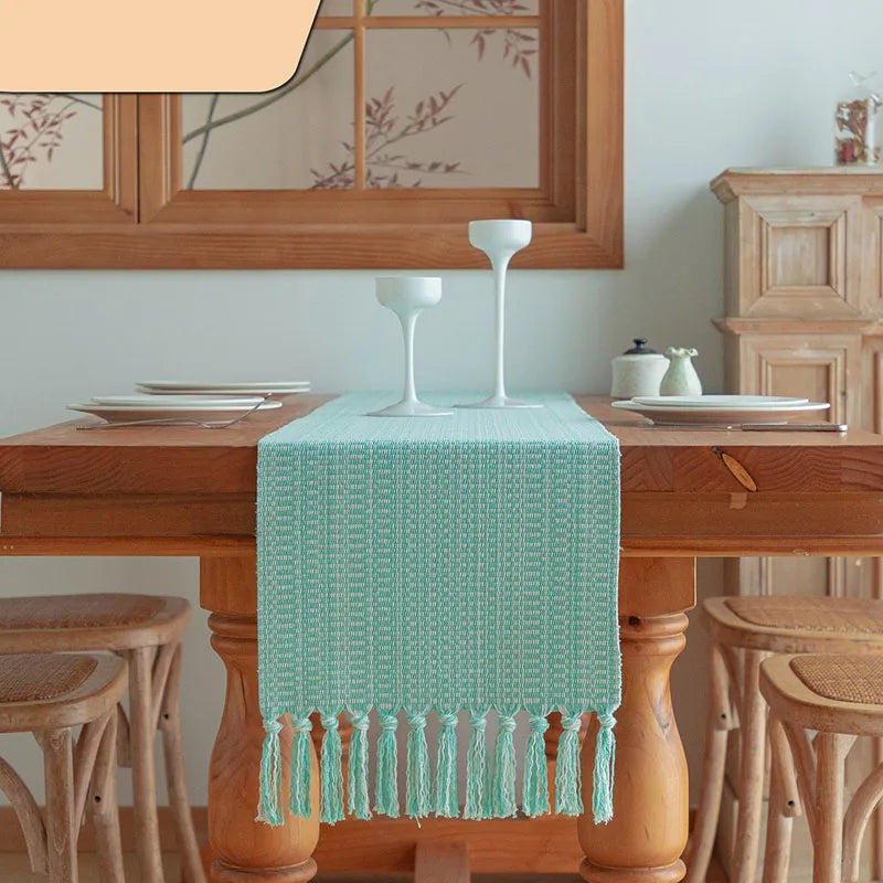 High Quality Striped Table Runner with Tassels Luxury Anti-Scratch Tea Table Mat for Office Home Soft Reusable Dining Decoration