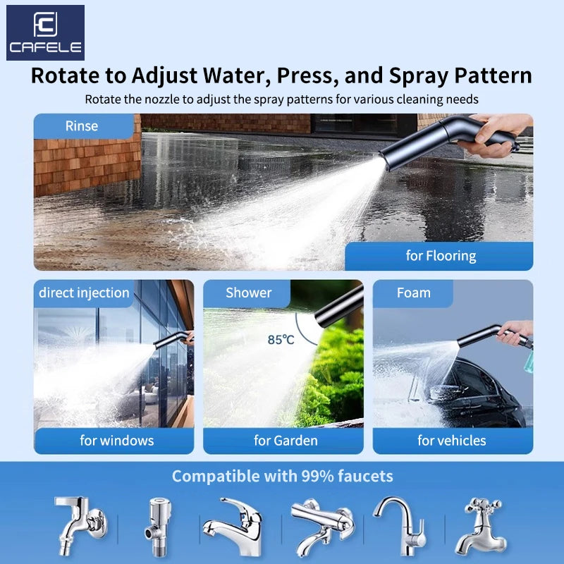 CAFELE High Pressure Portable Water Gun Kit - Adjustable Car Wash Spray Nozzle with Extended Hose
