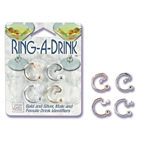 UD2 Gold and Silver Male and Female Drink Identifiers Ring Style Party Supplies for Drinks