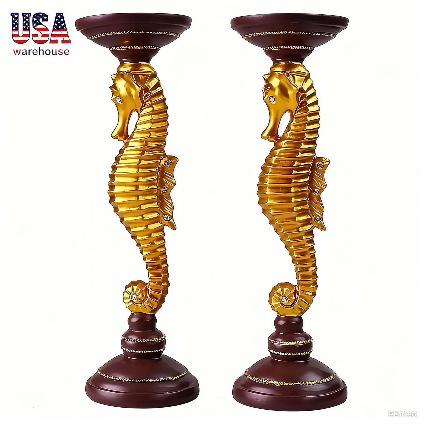 Hand-Painted 3D Seahorse Animal Theme Golden Resin Figurine Fashion Home Decor & Tabletop Ornament