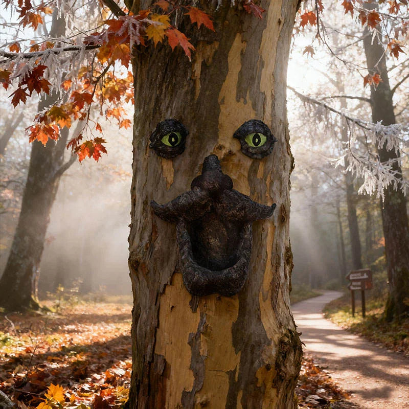 Whimsical Tree Face Resin Statue Novelty-Themed Art Deco Figurine for Garden Outdoor Display Painted Animal for Home Decor