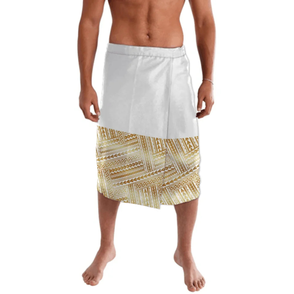Drop Shipping 1 MOQ Casual Aboriginal Men Half Skirt Samoan Clothes White Golden Design Polynesian Tattoo Ie Faitaga Mens Sarong