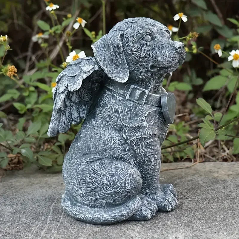 Angel Winged Dog Resin Statue Heart Accentuated Garden Memorial Figurine for Outdoor Home Decor Gifts Sea Style Art Inspiration