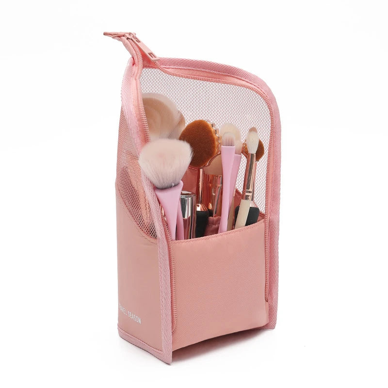 Premium Standing Cosmetic Bag - Clear Zipper Makeup Brush Organizer