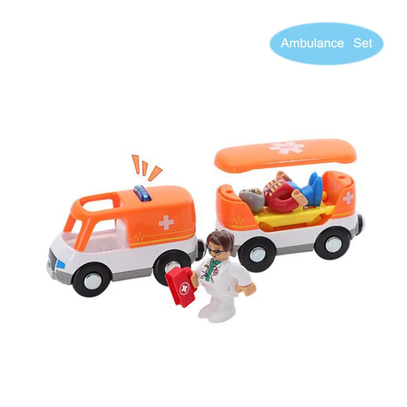New Fire Truck Magnetic Train Car Ambulance Police Car Fire Truck Compatible Brio Wood Train Track Children's Toys