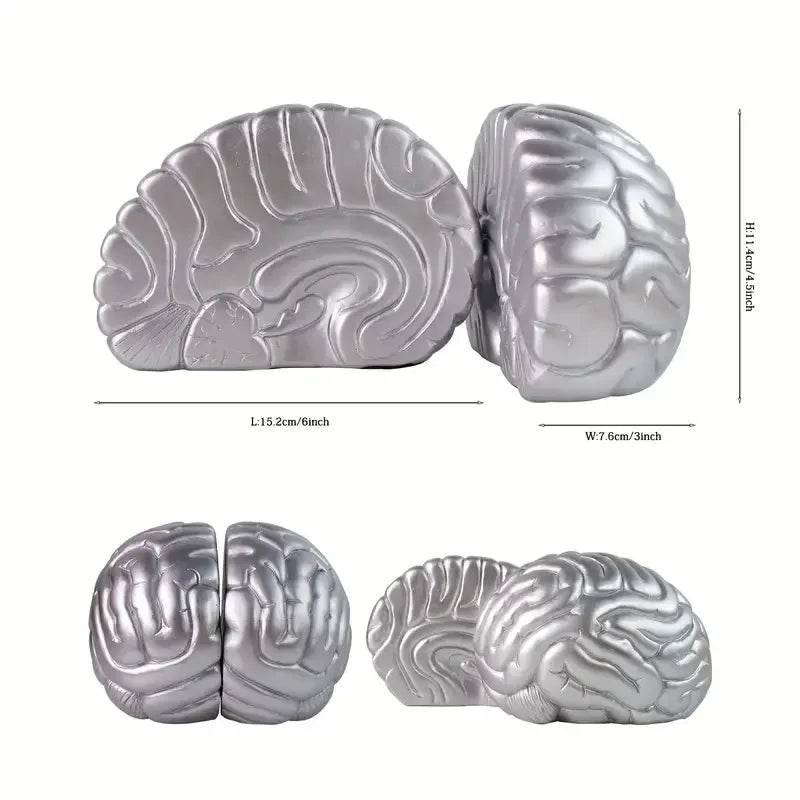 Brain-Themed Resin Crafts Bookend Hand-painted Artistic Decor Metallic Finish Modern-Style Holiday Gift Indoor Shelf Ornament