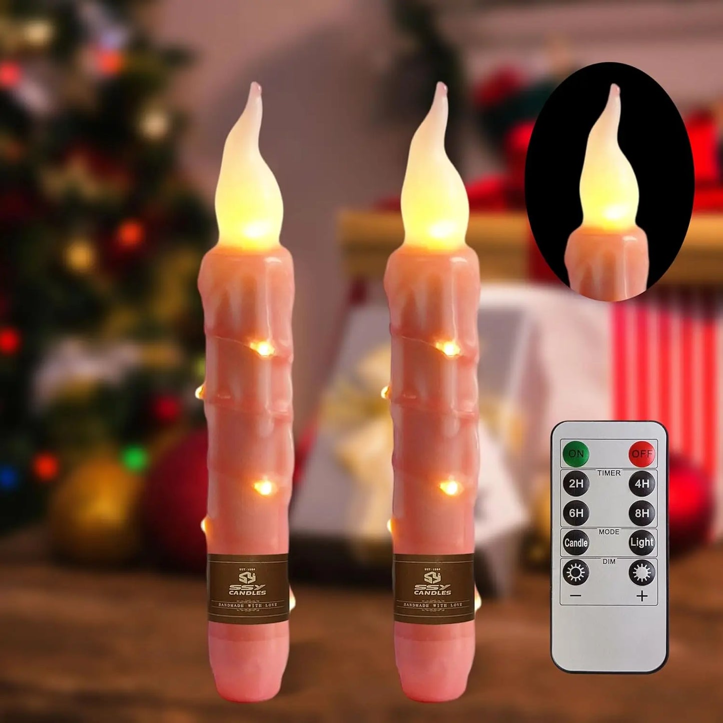 Real Wax Battery Operated Pink LED Taper Candles Short Flameless Timer String Lights for Home Decor Wedding Party