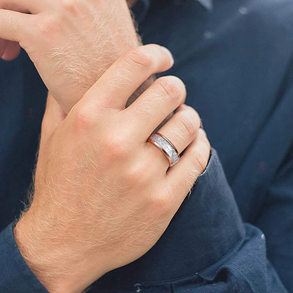 Premium 8mm Tungsten Carbide Ring - Stainless Steel Meteorite Wedding Band