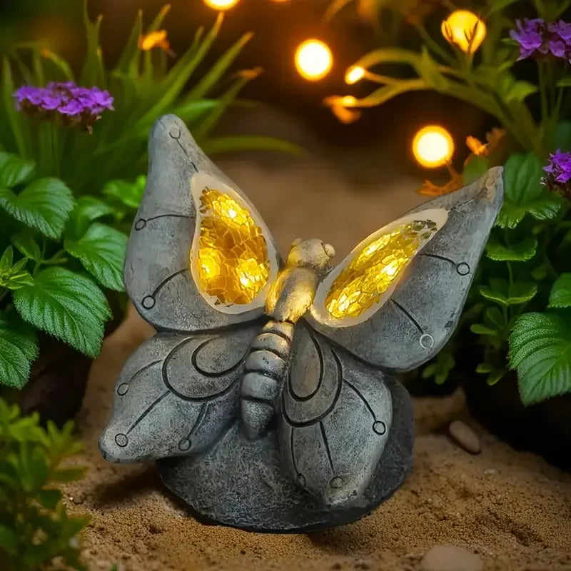Butterfly-Themed Animal Resin Crafts Statue Hand-painted Artistic Decor Light Stained Glass Detail Holiday Outdoor Garden