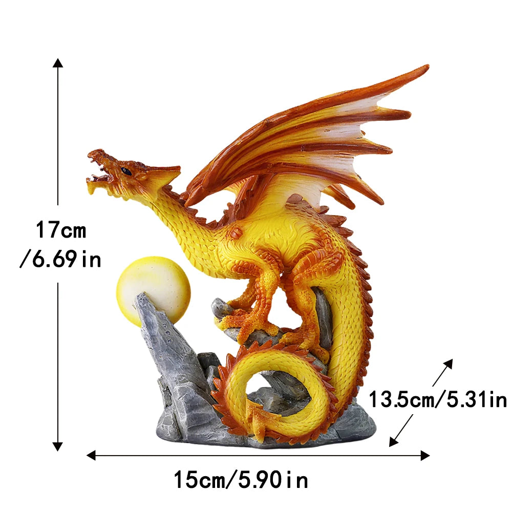 US Stock Fire Dragon with Flaming Ball Resin Figurine, Mythical Creature Home Decor