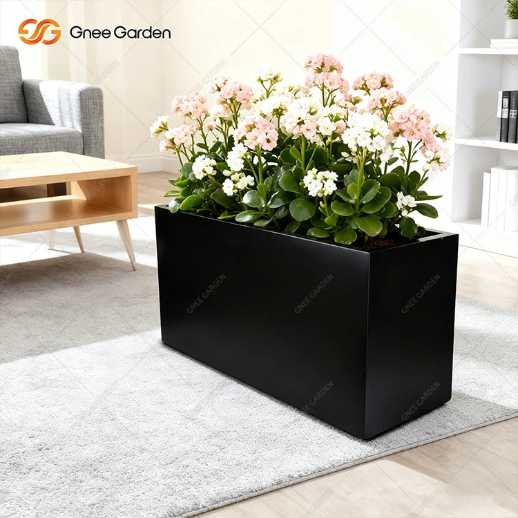 Luxury Small Black Galvanized Steel Planters Home Decor Floor Stand Square Garden Pots