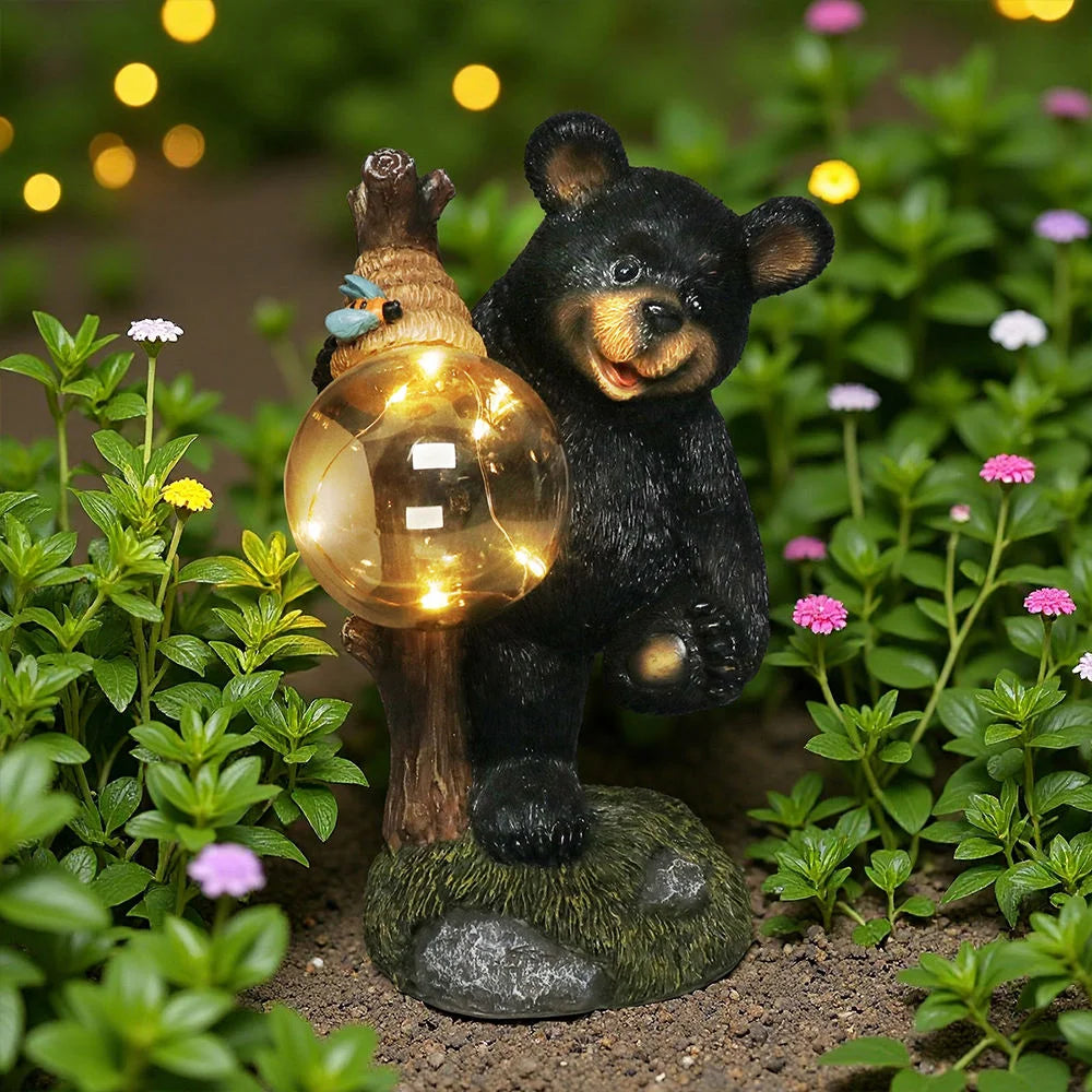 Bear-Themed Resin Christmas Crafts Statue Artistic Hand-painted Fashion Decor Light Globe Nature Detail Outdoor Garden