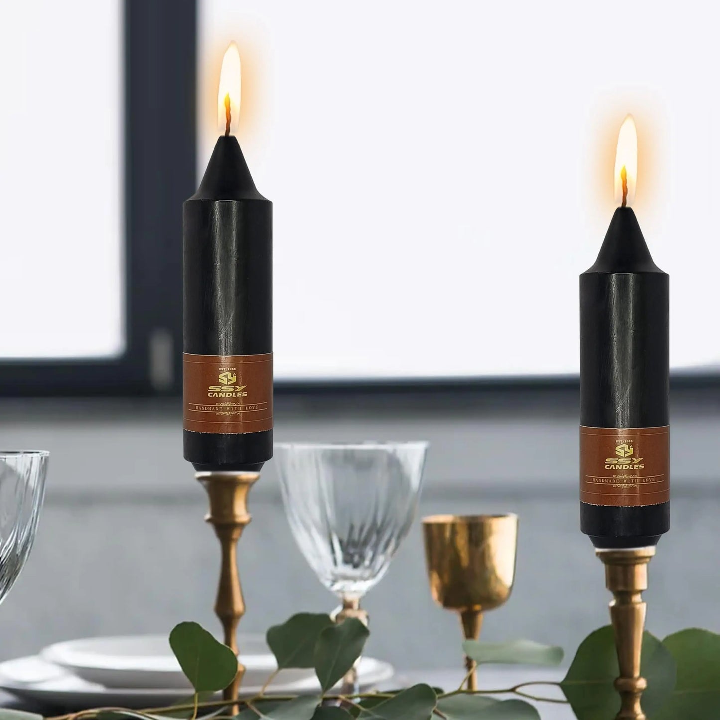 Black Short Taper Candle 5 Inch Halloween Candlesticks Unscented Drippless Candle Set for Home Decor Dinner Candles, 4 Pack