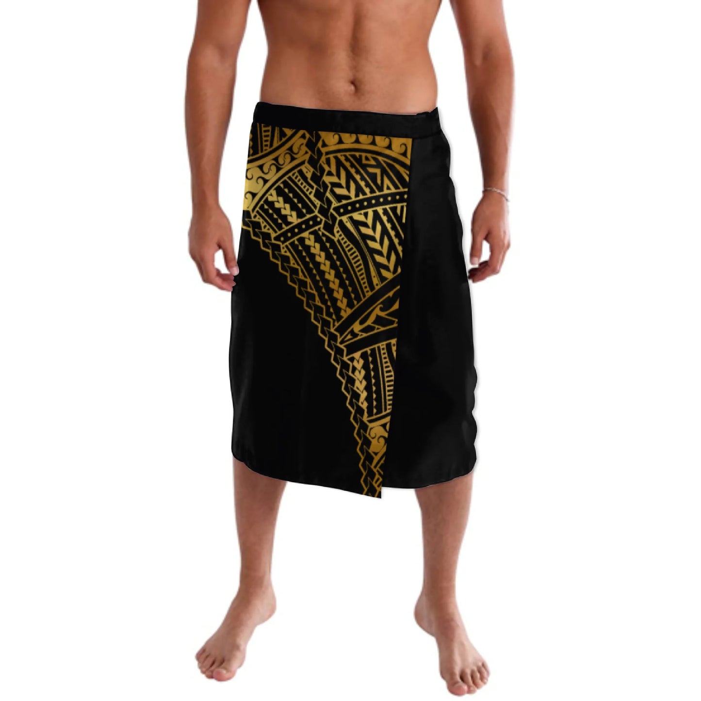 Print on Demand Custom Good Quality Golden Printed Lavalava Mens Skirt Samoan Traditional Clothes White Hawaii Sarongs for Men
