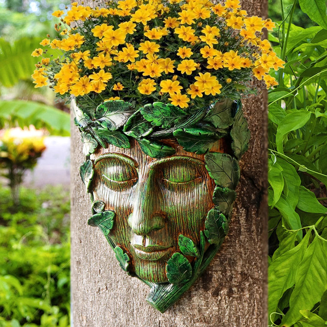 Unique Human Face Tree Ornament - Halloween Home Decor & Garden Decor for Outside, Fit Patio Resin Craft Ornament