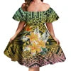 Off Shoulder Layered Ruffle Sleeve Tiered Twirl Dress Hawaiian Hibiscus Flower Printed Mini Dress Vestidos Para Fiesta Hawaiana
