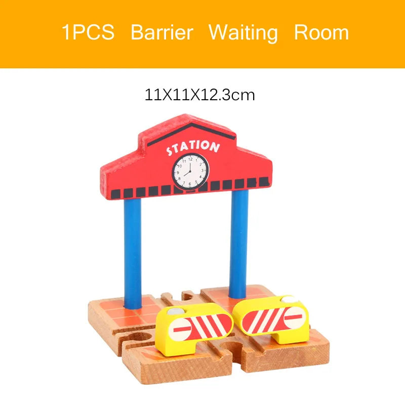 Wooden Train Tracks Scene Accessories Wooden Double Platform Gas Station Airplane Airport Educational DIY Toys For Children
