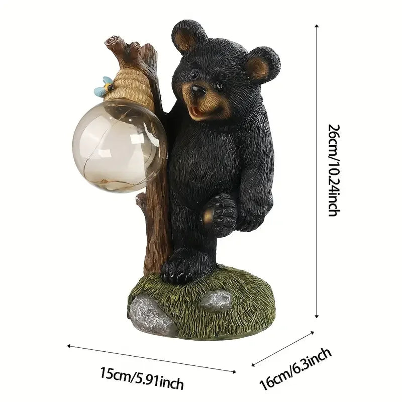 US Stock 10.24" Exquisite Resin Black Bear Ornament - Glowing Glass Ball, Weather-Resistant for Garden Home Decor