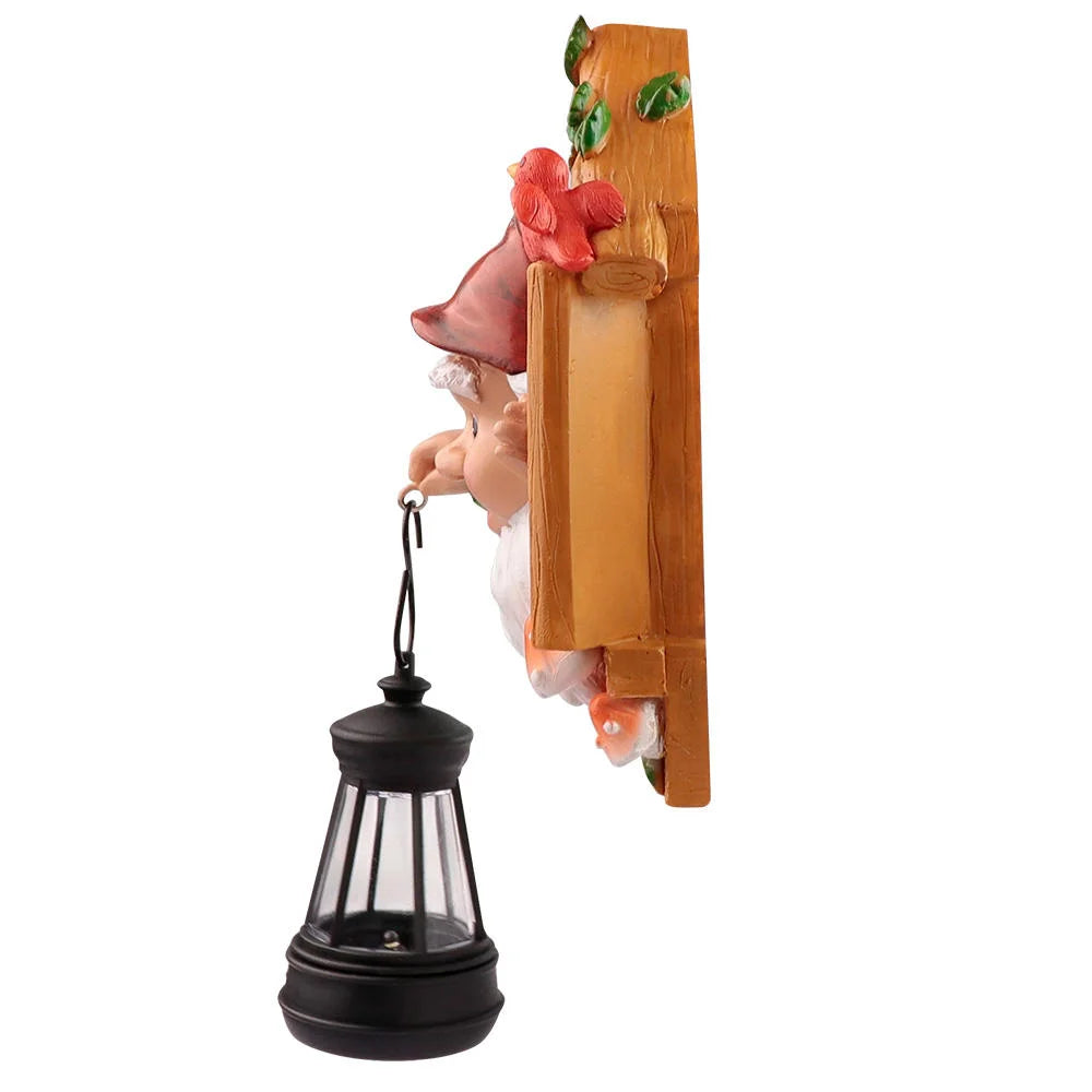 Cartoon-Themed Solar Lantern Gnome Resin Garden Decor Figurine for Outdoor Yard Use Painted Flower for Home Decor Gifts Art