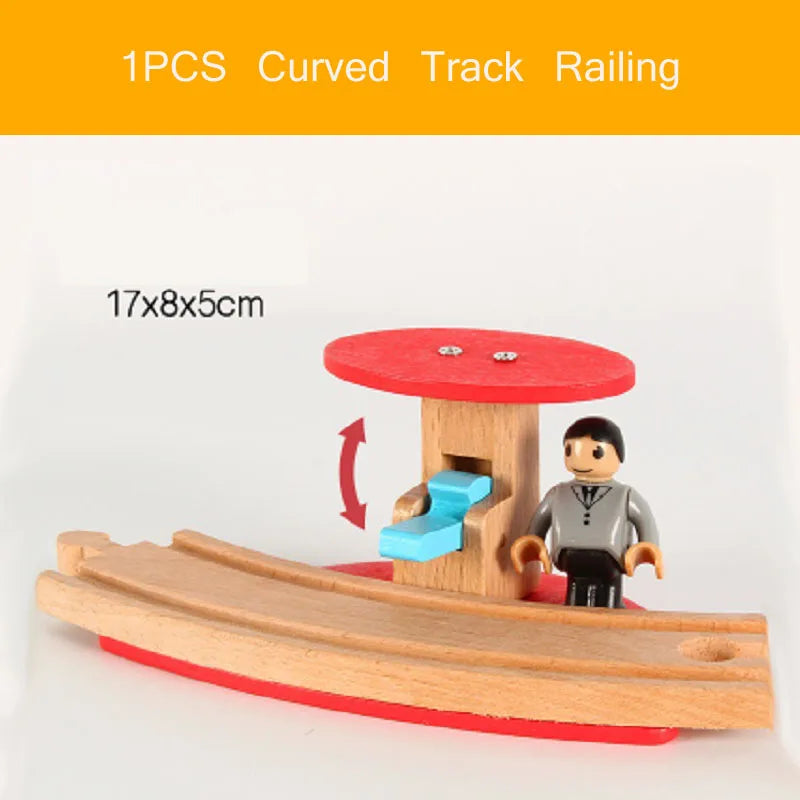 Wooden Train Tracks Scene Accessories Wooden Double Platform Gas Station Airplane Airport Educational DIY Toys For Children