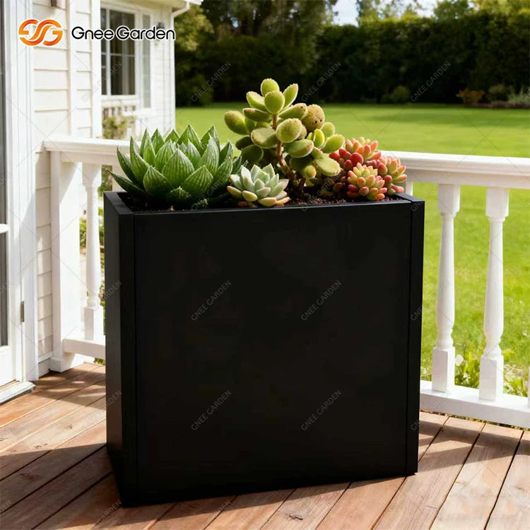 Luxury Small Black Galvanized Steel Planters Home Decor Floor Stand Square Garden Pots