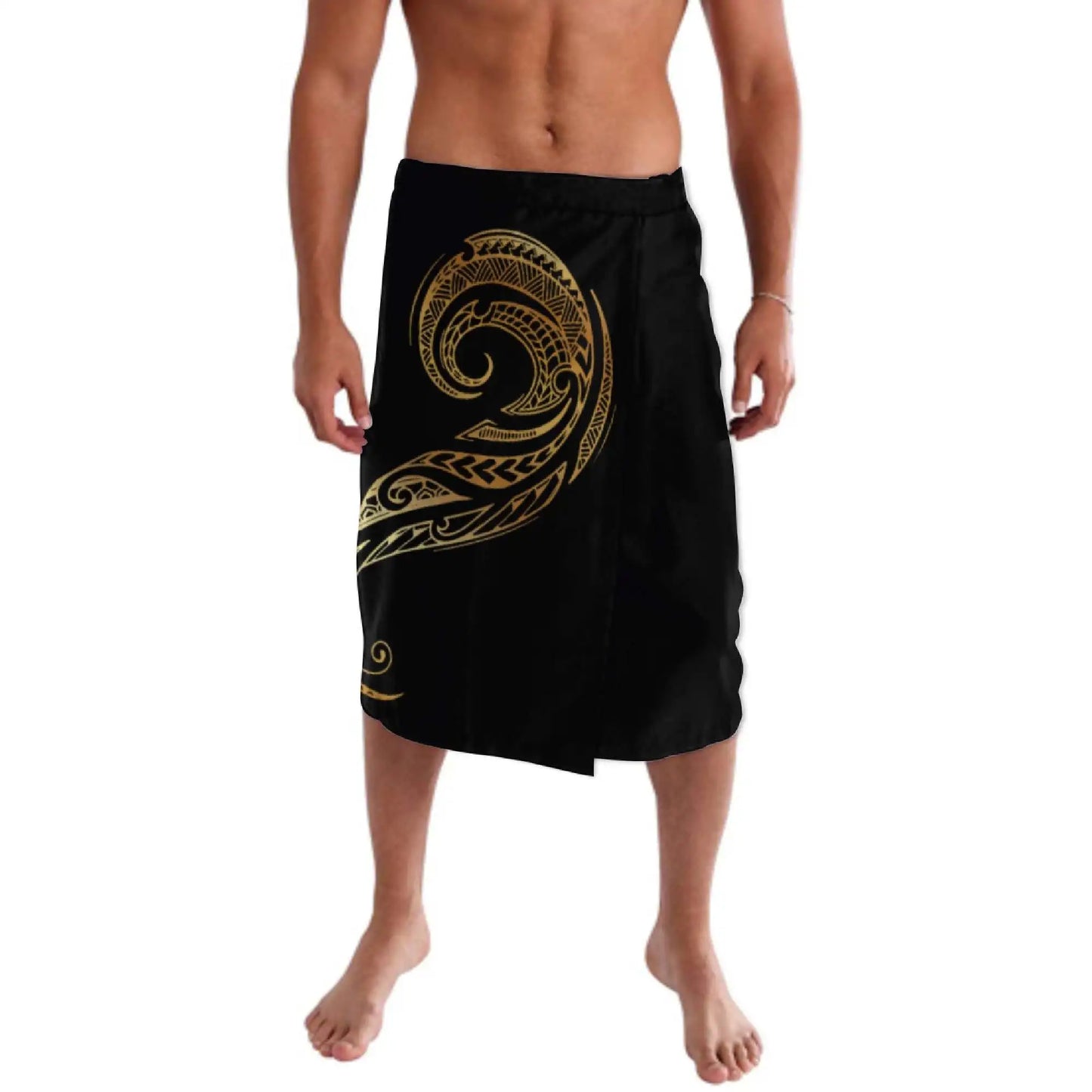 Print on Demand Custom Good Quality Golden Printed Lavalava Mens Skirt Samoan Traditional Clothes White Hawaii Sarongs for Men