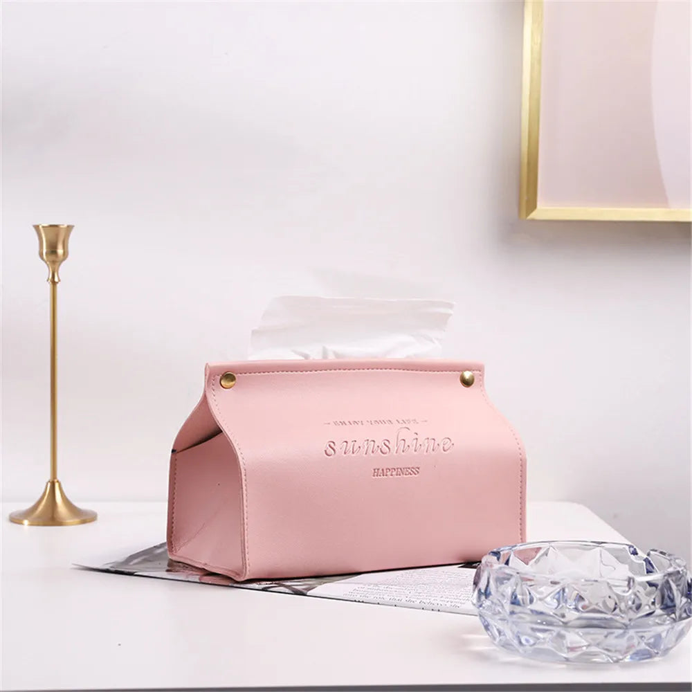 Premium PU Leather Tissue Box - Nordic Foldable Napkin Holder Organizer