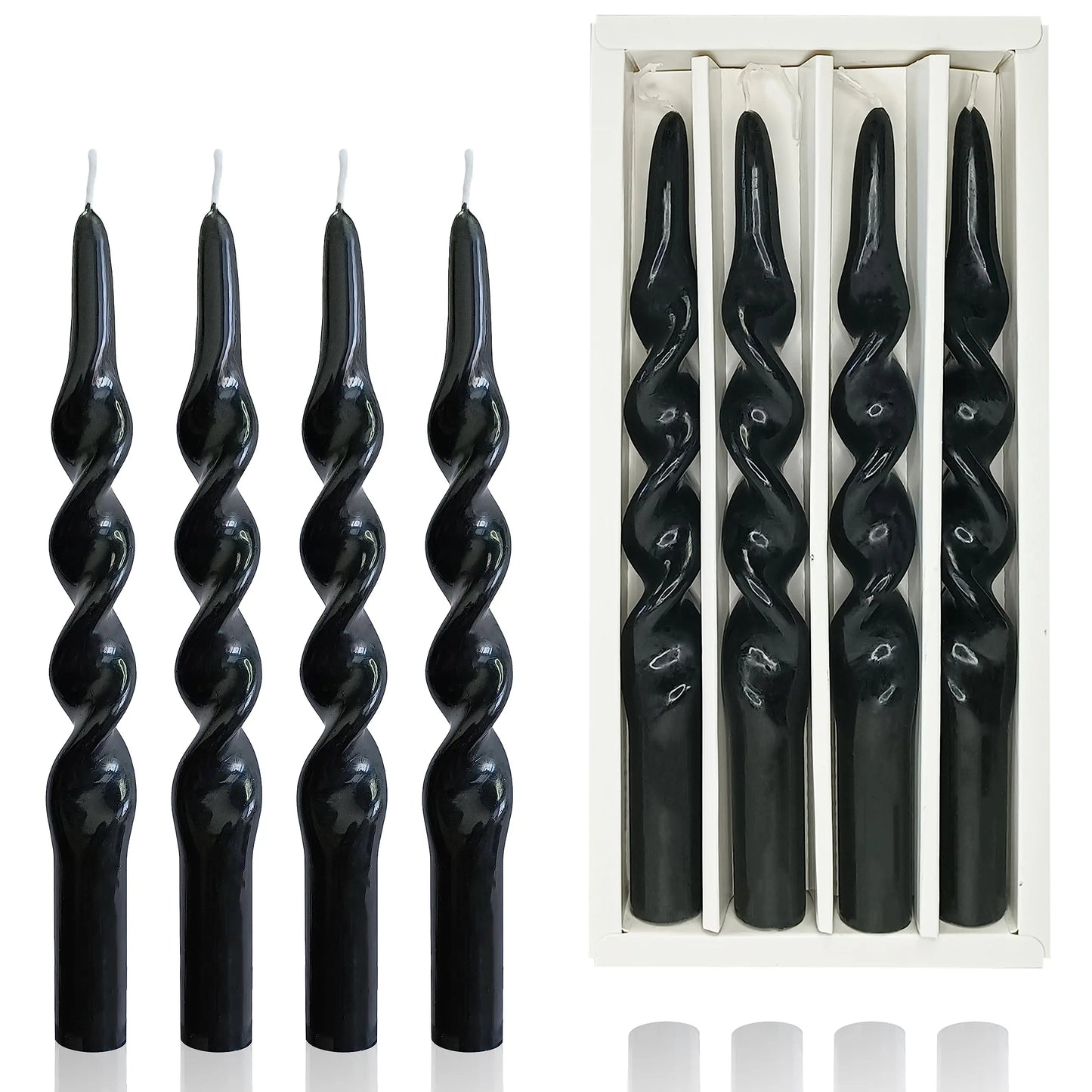 Halloween Taper Candle Black Candles - 4 PCS Spiral Candles Unscented Twisted Candlesticks 10 Inch for Dinner Wedding Home Decor