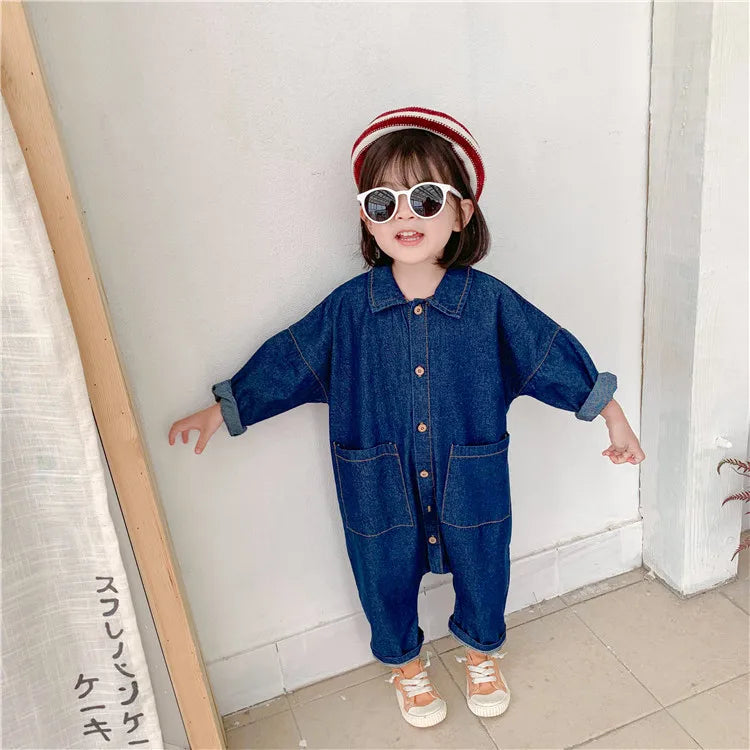 Premium Denim Baby Jumpsuit - Japanese Korean Style Casual Romper