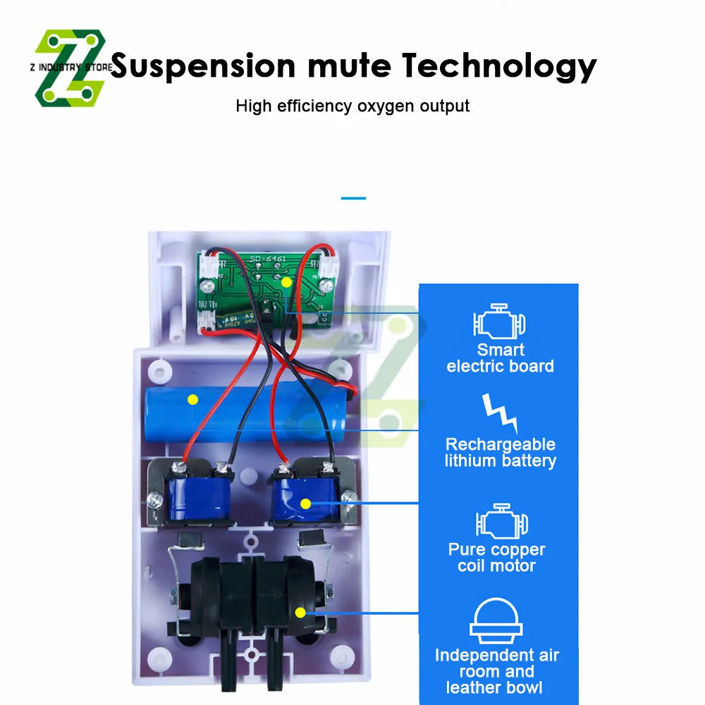 Oxygen Air Pump Air Compressor USB Charging 2600mAh Portable Exhaust Silent Oxygen Pump Aquarium Oxygen Pump