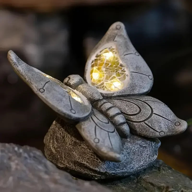 Butterfly-Themed Animal Resin Crafts Statue Hand-painted Artistic Decor Light Stained Glass Detail Holiday Outdoor Garden