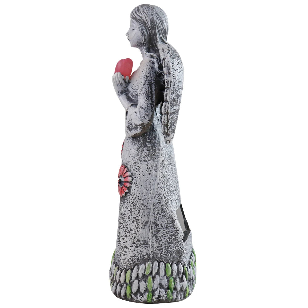 US Stock! Solar - Powered Resin Angel Lamp with Flower Decor - Ideal for Home Decor Aficionados and Angel Collectors