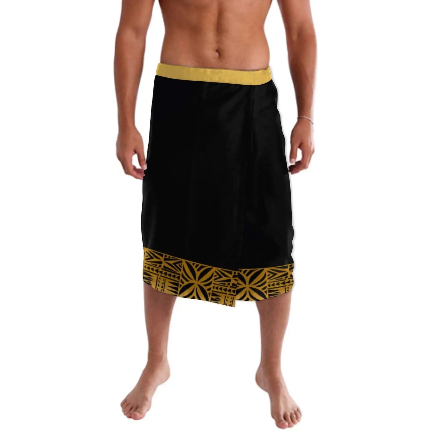 Print on Demand Custom Good Quality Golden Printed Lavalava Mens Skirt Samoan Traditional Clothes White Hawaii Sarongs for Men