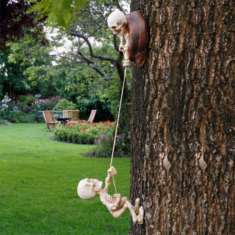 Tree-Themed Hand-painted Resin Crafts Artistic Climbing Rope Detail Outdoor Garden Halloween-Style Space Ornament Model