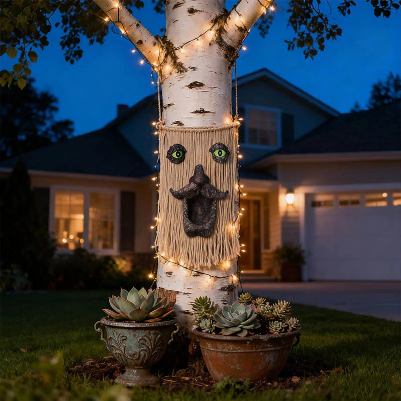 Whimsical Tree Face Resin Statue Novelty-Themed Art Deco Figurine for Garden Outdoor Display Painted Animal for Home Decor