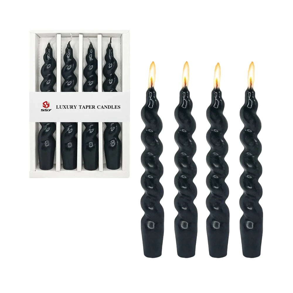 Halloween Home Decor Gedengni 4pcs Black Spiral Taper Candles Short Unscented Twisted Candlesticks for Weddings Festive Dinners