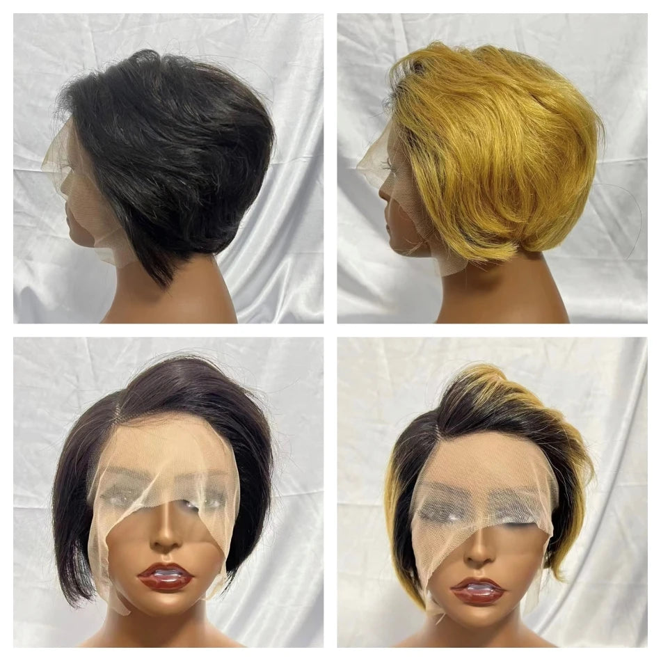 Brazilian Short Bob Pixie Cut Wig Human Hair Bob Short Wine Color Pixie Hair Cuts 13*4*1 Lace Wig With Baby Hair