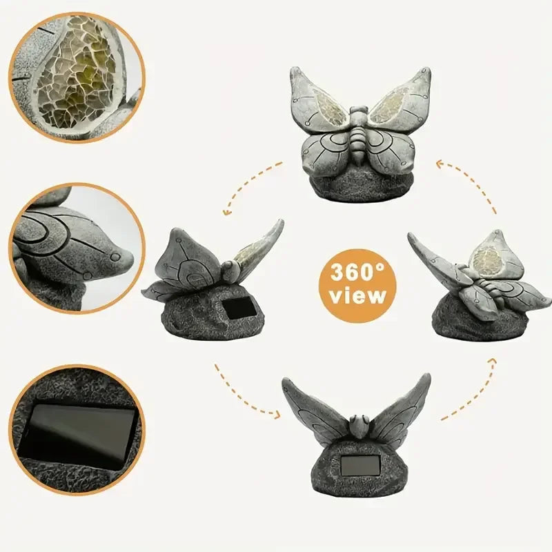 Artistic Silver-Toned Butterfly Statue 3D Polyresin Mosaic Animal Figurine for Garden & Home Decor for Craft & Gift Use