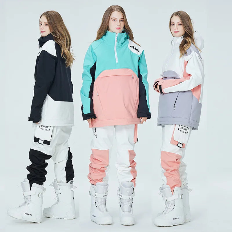 New Fashion Snowboard Suit Men Women Ski Hoodie Set Winter Windproof Waterproof Warm Jacket Pants Skiing Suit Snow Overalls