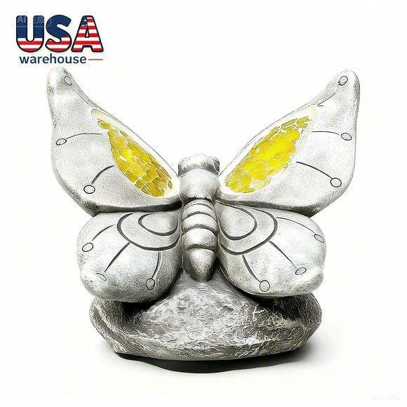 Butterfly-Themed Animal Resin Crafts Statue Hand-painted Artistic Decor Light Stained Glass Detail Holiday Outdoor Garden