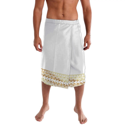 Drop Shipping 1 MOQ Casual Aboriginal Men Half Skirt Samoan Clothes White Golden Design Polynesian Tattoo Ie Faitaga Mens Sarong