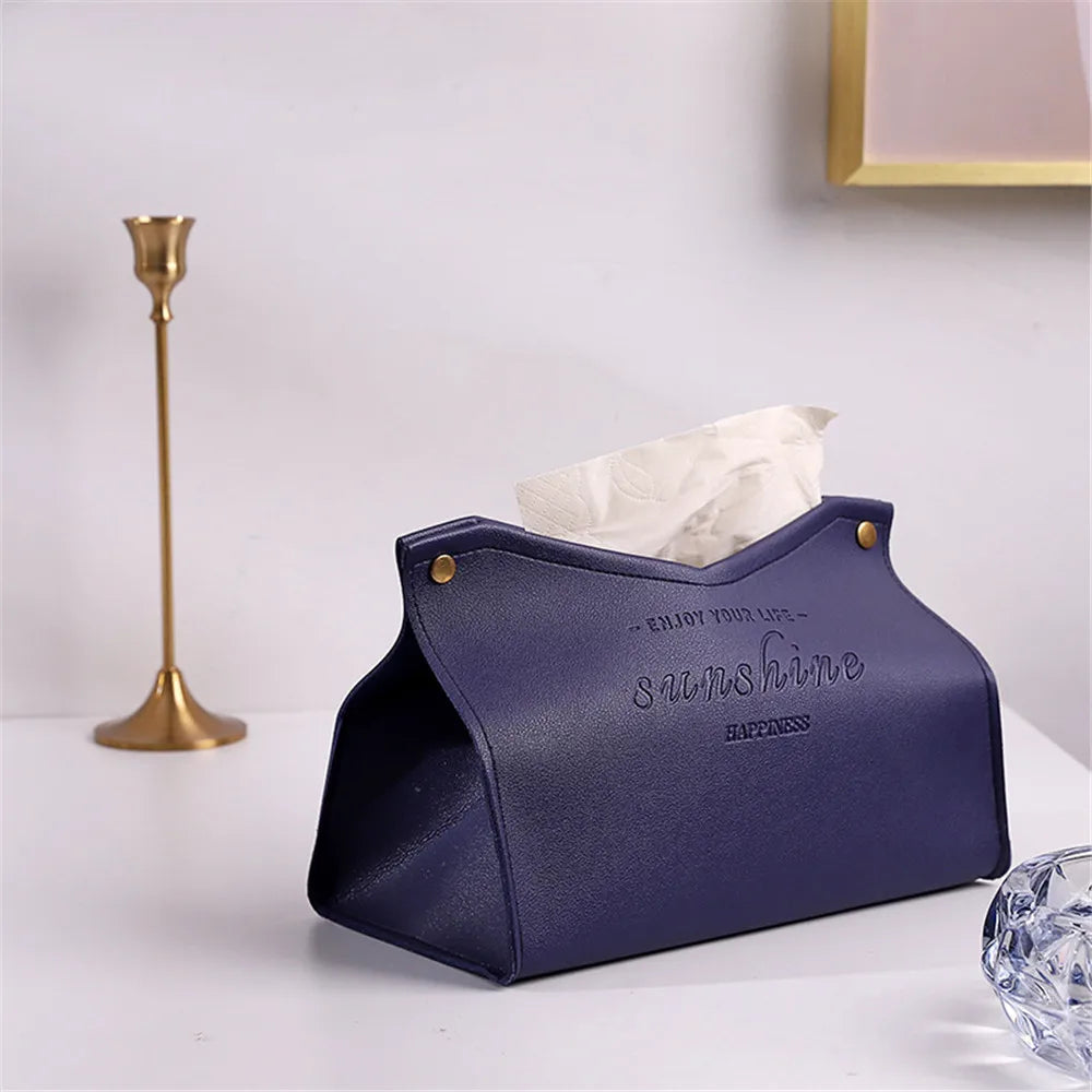 Premium PU Leather Tissue Box - Nordic Foldable Napkin Holder Organizer