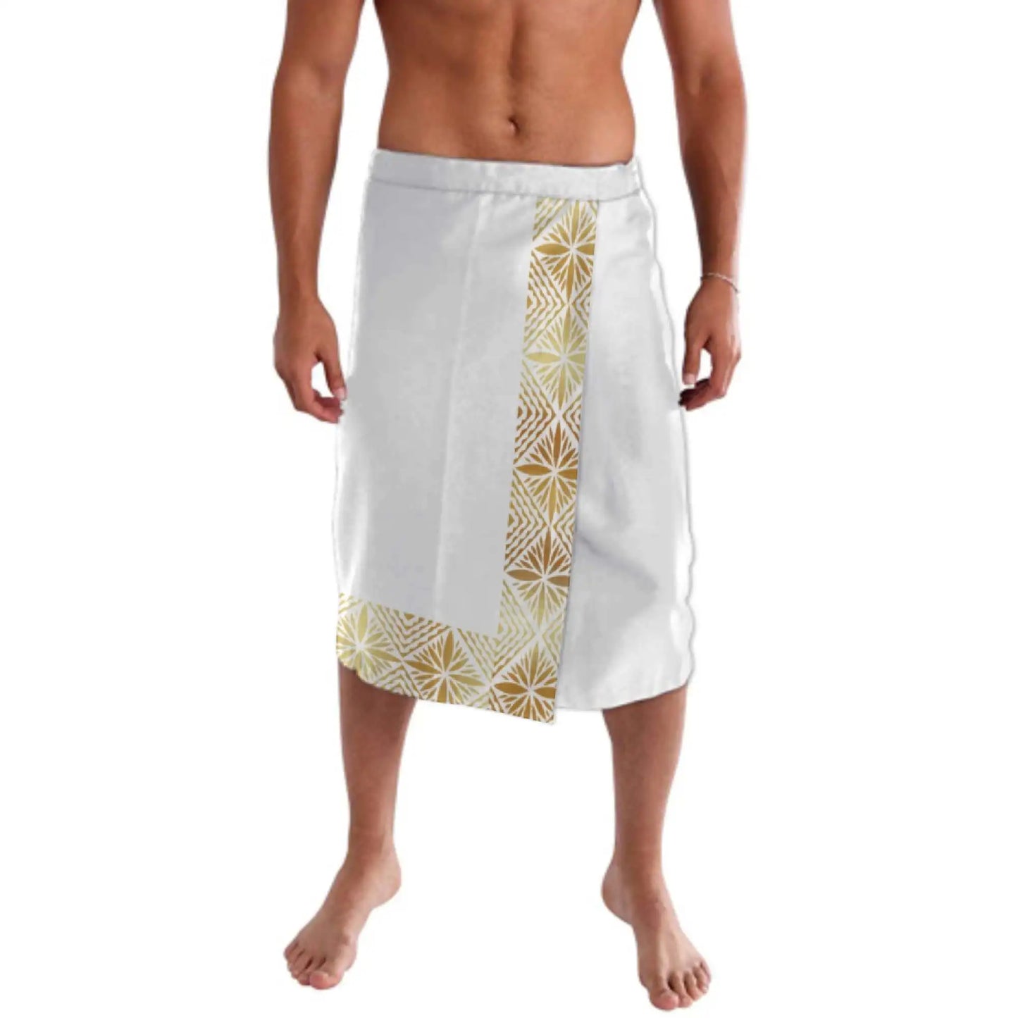 Drop Shipping 1 MOQ Casual Aboriginal Men Half Skirt Samoan Clothes White Golden Design Polynesian Tattoo Ie Faitaga Mens Sarong