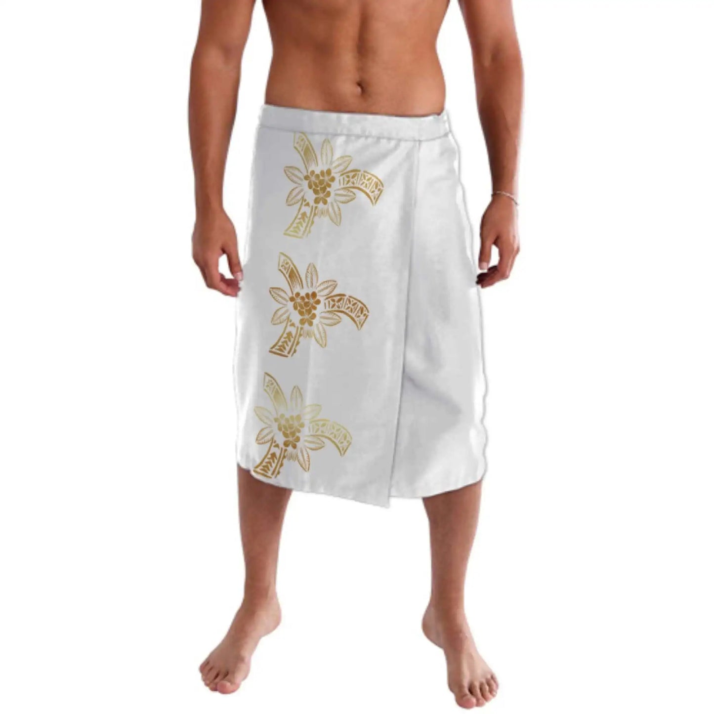 Print on Demand Custom Good Quality Golden Printed Lavalava Mens Skirt Samoan Traditional Clothes White Hawaii Sarongs for Men