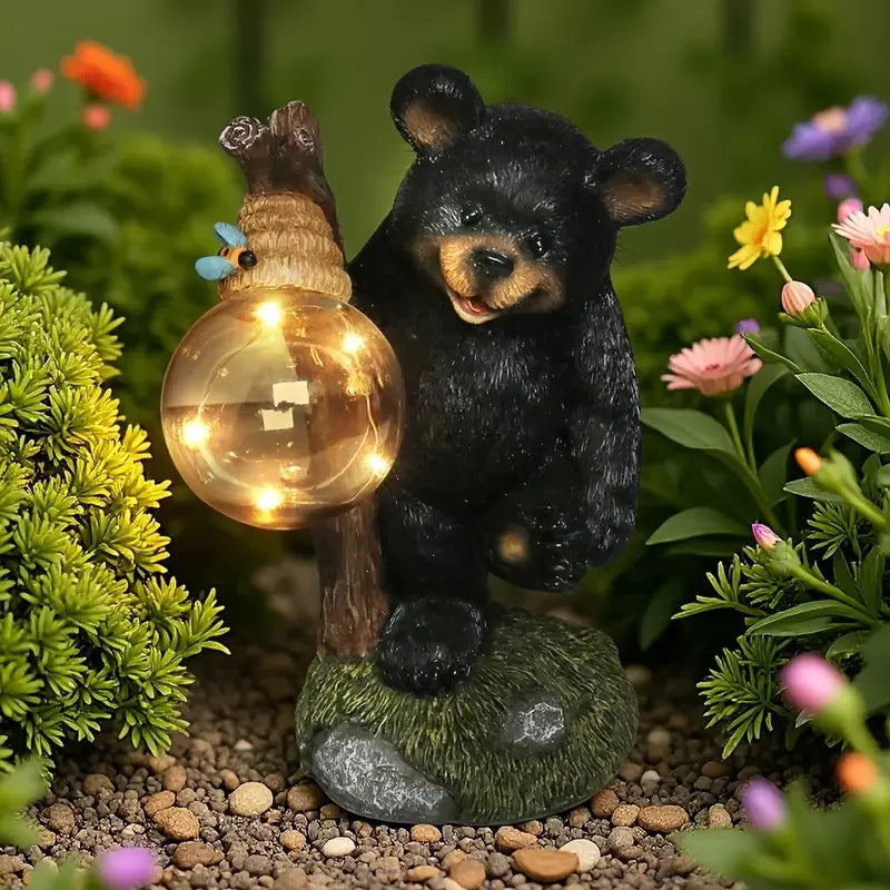 US Stock 10.24" Exquisite Resin Black Bear Ornament - Glowing Glass Ball, Weather-Resistant for Garden Home Decor
